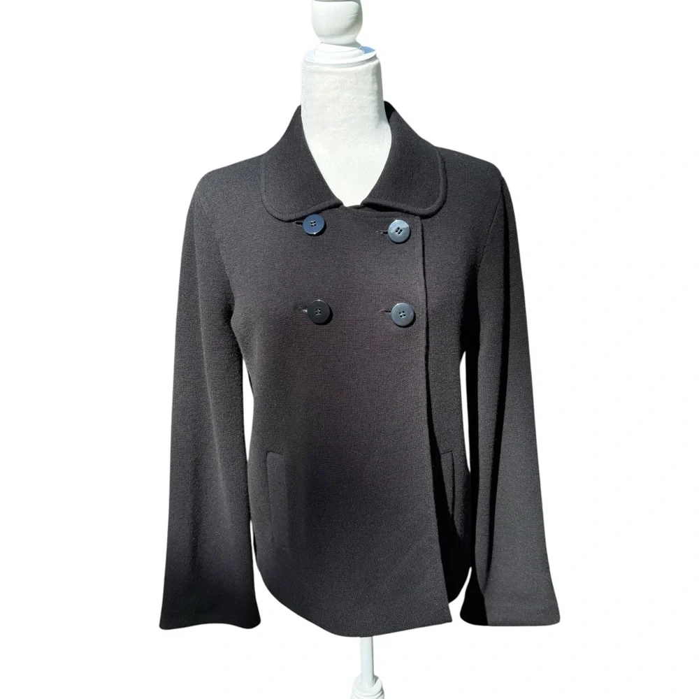 Talbots Chic Black Double-Breasted Fully Lined Merino Wool Sweater Jacket - Picture 3 of 8